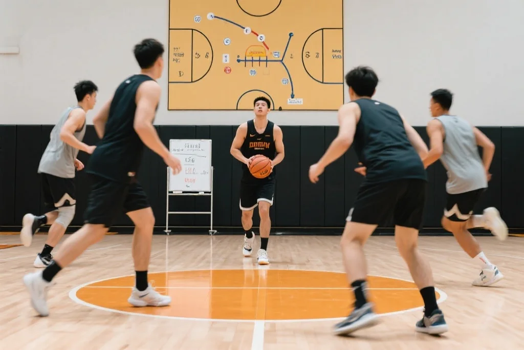 篮球战术演练中的三分球进攻